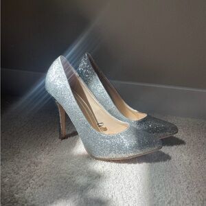 Shimmering Silver Glitter Heels
